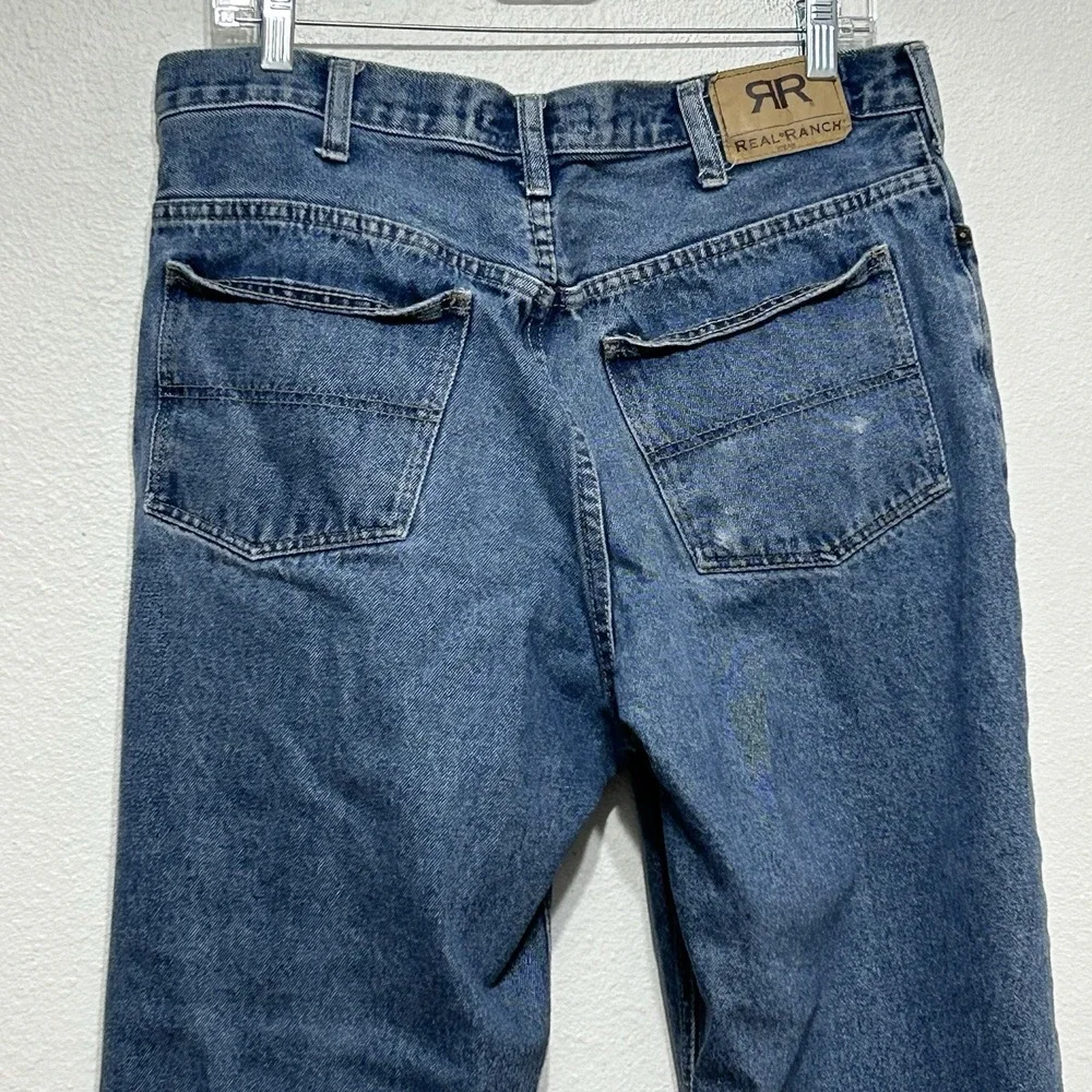Real Ranch Blue Denim‎ Medium Wash Regular Fit Workwear Jeans Men's Size 34 X 30